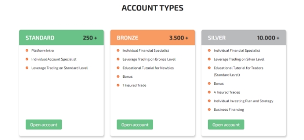 account types screenshot